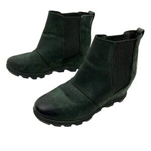 Sorel Joan Of Arctic Wedge ll Chelsea Nubuck Leather Ankle Boots Womens 7.5 Blac